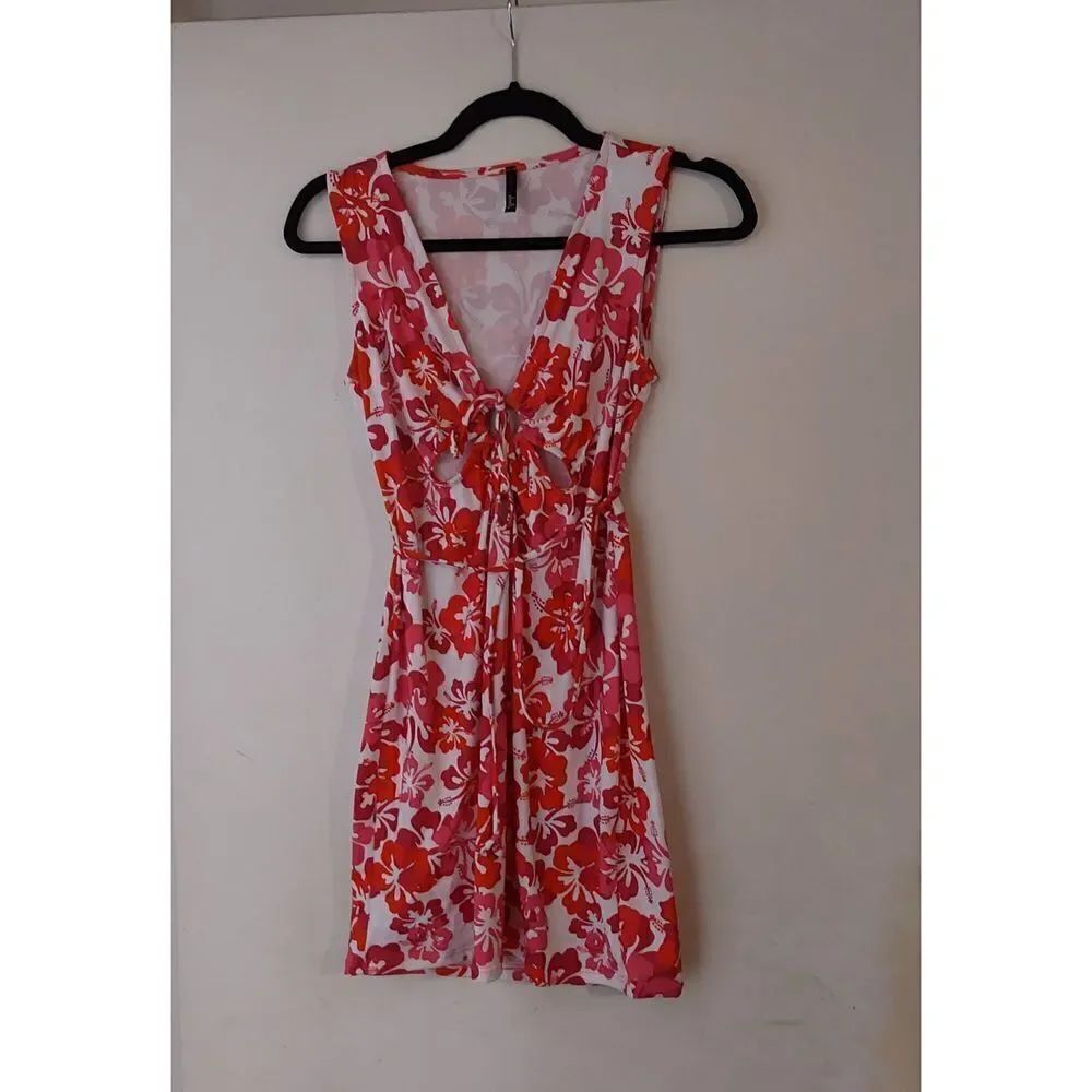 New~Super Cute & Soft Strawberry & White Floral Design Summer Dress/Cover Up L